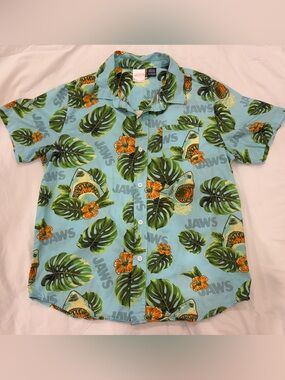 Kids Jaws Graphic Button-Down Shirt - Light Blue